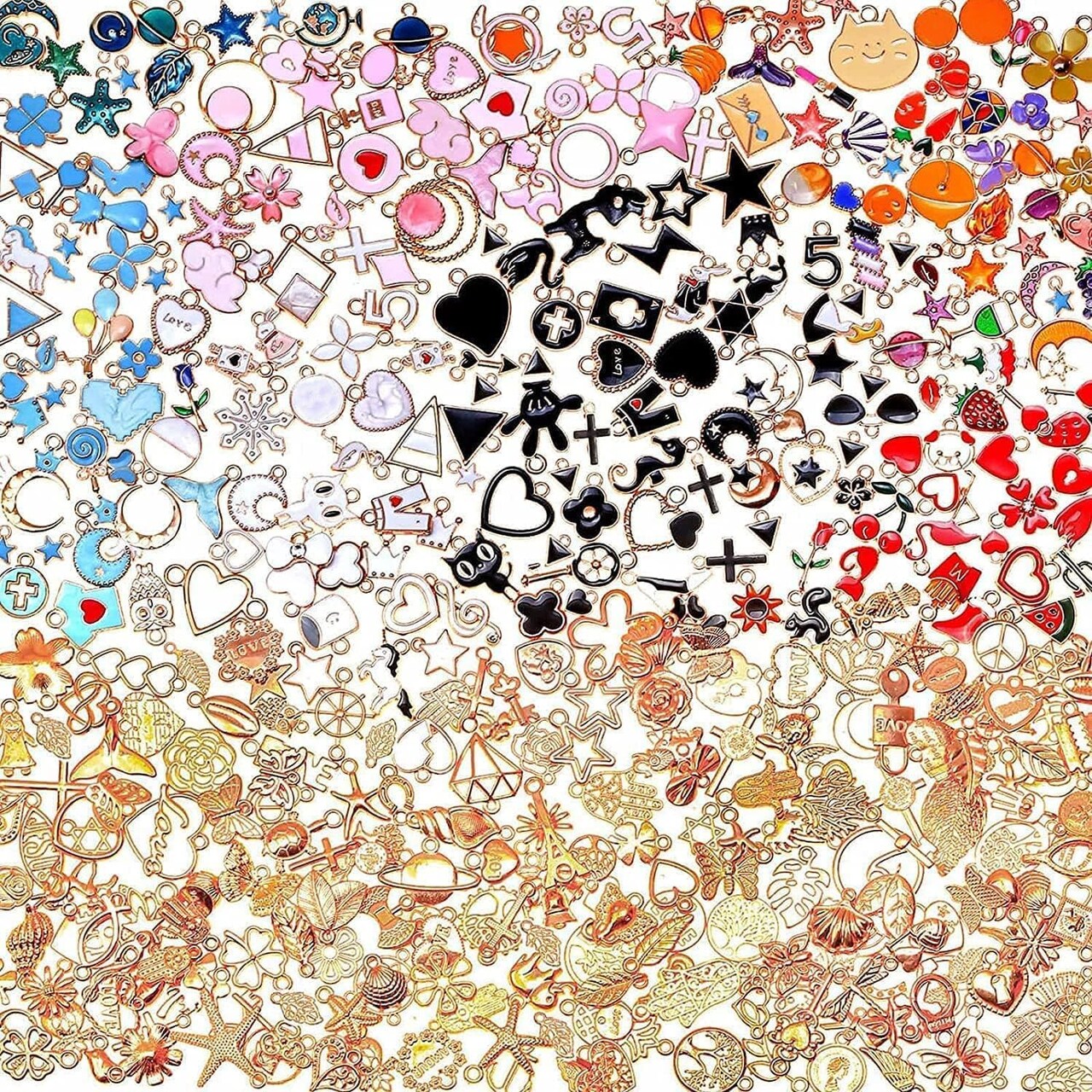 400Pcs Charms for Jewelry Making, Assorted Enamel Bracelet Bangle Charms, Mixed Bulk Metal Necklace Earring Charm